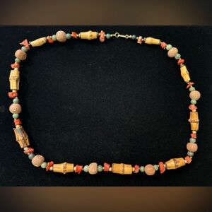 Coral & Bamboo Beaded Vintage Necklace